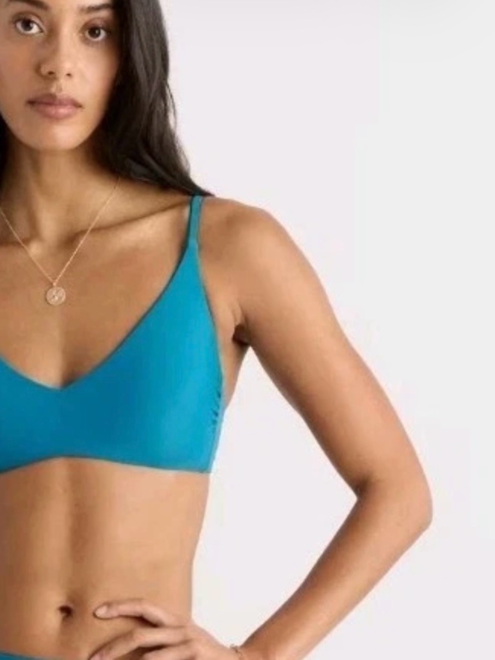 Quince Italian V-Neck Bikini Top Large NWT - Lagoon Teal Blue